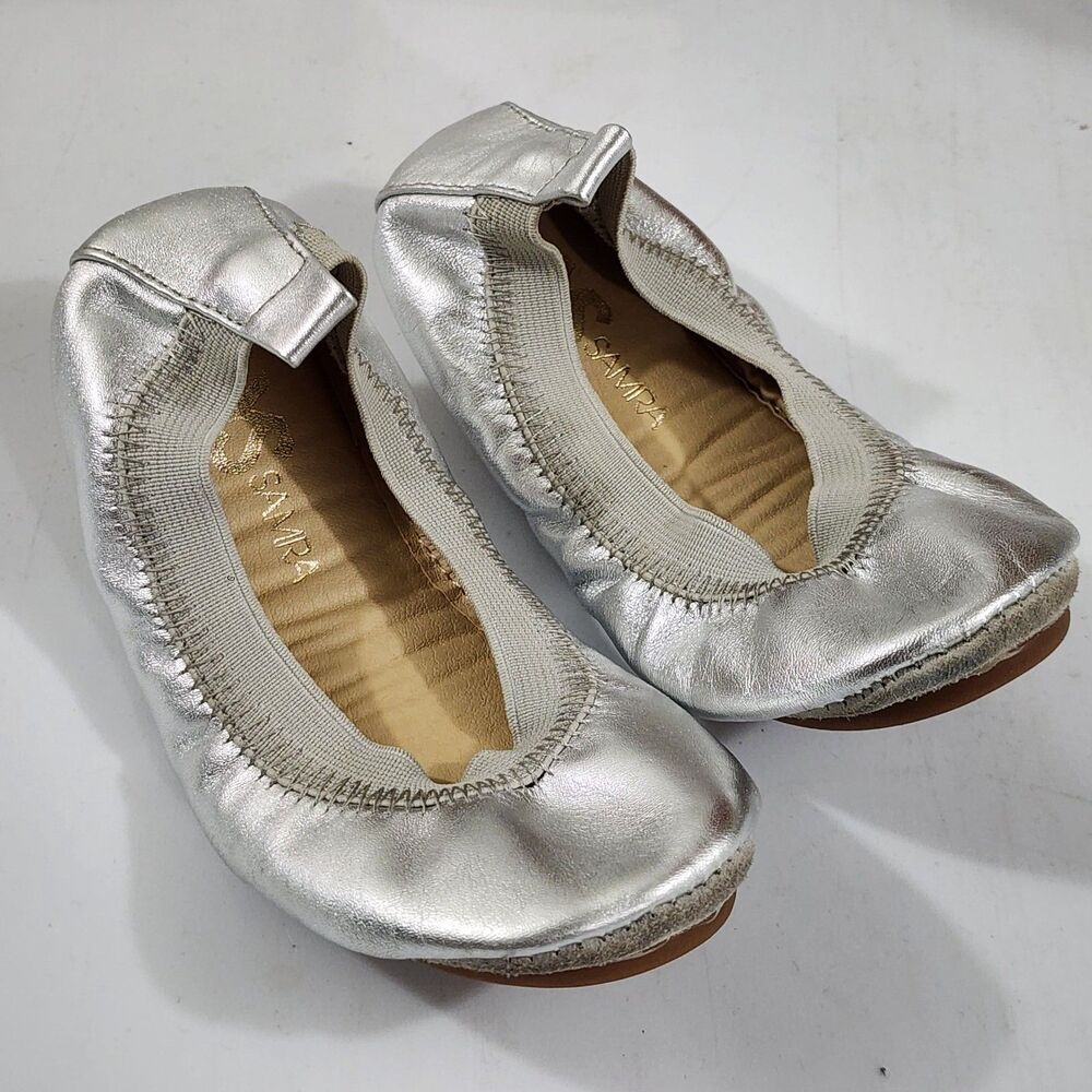 Yosi Samra Sammie Ballet Flats Silver Metallic Leather Kids Girls Size 10C NWOB